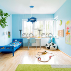 Luminária Pendente Madeira Avião Teco Teco Infantil E27 Azul