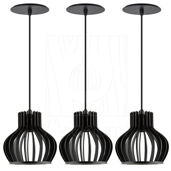 Luminária Pendente Madeira Circus 15cm 3 Unidades Preto