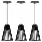 Luminária Pendente Madeira Koni Escritório E27 3 Unidades Pre