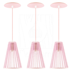 Luminária Pendente Madeira Koni Escritório E27 3 Unidades Ros