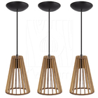 Luminária Pendente Madeira Koni Escritório E27 3 Unidades Rús