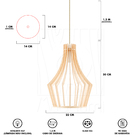 Luminária Pendente Madeira Laurel 30cm Soquete E27 Sala Pesse