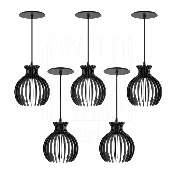 Luminária Pendente Madeira Nacar 18cm 5 Unidades Preto
