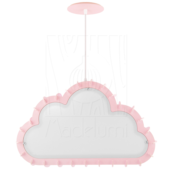 Luminária Pendente Madeira Nuvem 50cm Rosa Claro Infantil