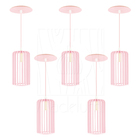 Luminária Pendente Madeira Paladio P 5 Unidades Rosa Claro
