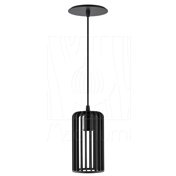 Luminária Pendente Madeira Paladio P E27 Preto Sala