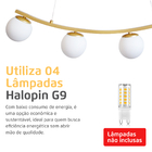 Luminária Pendente Nero Down Dourado 4 Globos Leitosos 10cm