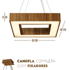 Luminária Pendente Quadrado Slim Amêndola 40x40 + Led