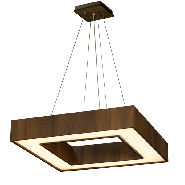 Luminária Pendente Quadrado Slim Imbuia 50x50 + Led