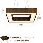 Luminária Pendente Quadrado Slim Imbuia 60x60 + Led