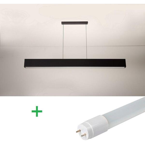 Luminária Pendente Retangular 125cm Preto + 1 Lâmpada Quente