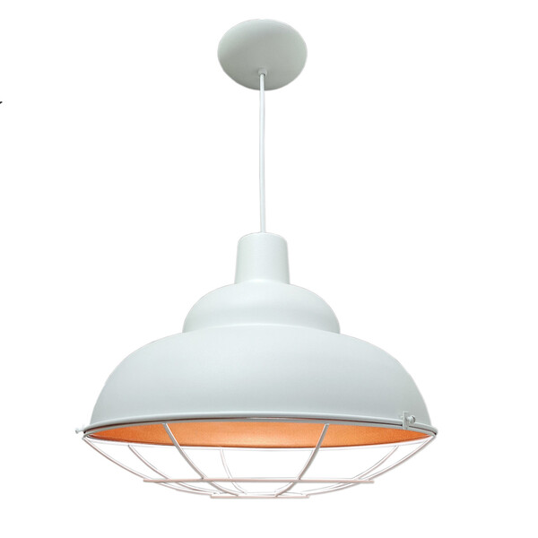 Luminária Pendente Retro Colméia 36cm C/grade Branco C/cobre