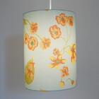 Luminária Pendente Revestida Com Tecido Floral Verde E Laranja