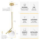 Luminária Pendente Stick Light Dourado Globo Vidro Fosco 10cm