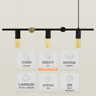 Luminária Pendente Teto Lustre Para Sala Cozinha E27 Preto