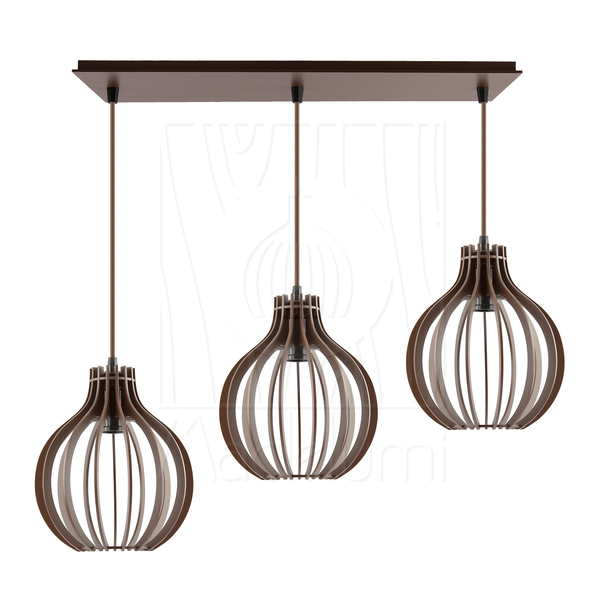 Luminária Pendente Triplo Madeira Bali 20cm Cq Marrom