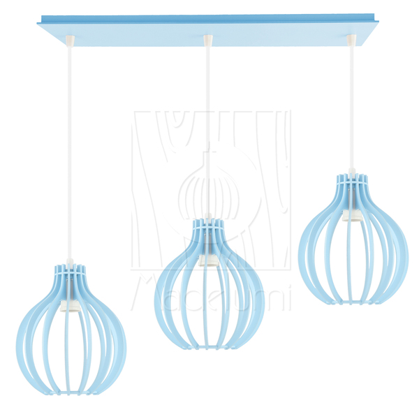 Luminária Pendente Triplo Madeira Bali 20cm Cq Soquete E27 Az