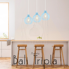 Luminária Pendente Triplo Madeira Bali 20cm Cq Soquete E27 Az