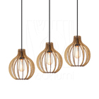 Luminária Pendente Triplo Madeira Bali 20cm Cq Soquete E27 Rú