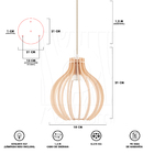 Luminária Pendente Triplo Madeira Bali 20cm Cr Pessego