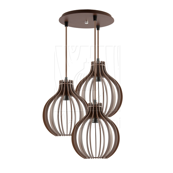 Luminária Pendente Triplo Madeira Bali 20cm Cr Soquete E27 Ma