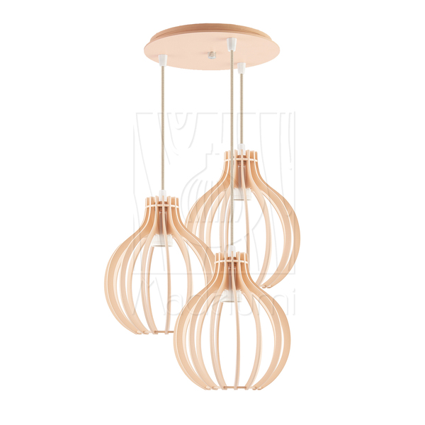 Luminária Pendente Triplo Madeira Bali 20cm Cr Soquete E27 Pe