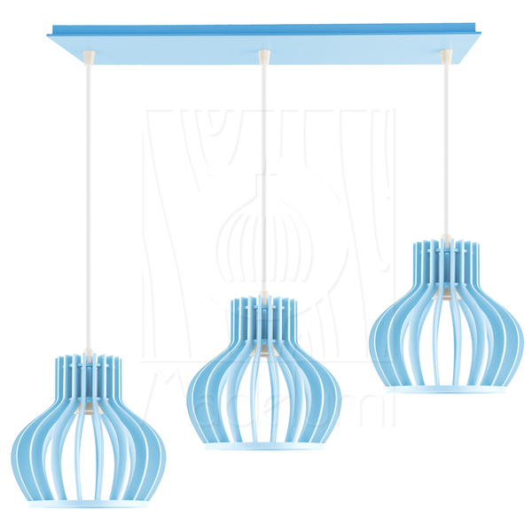 Luminária Pendente Triplo Madeira Circus 15cm Cq Azul Claro