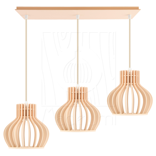 Luminária Pendente Triplo Madeira Circus 15cm Cq Pessego