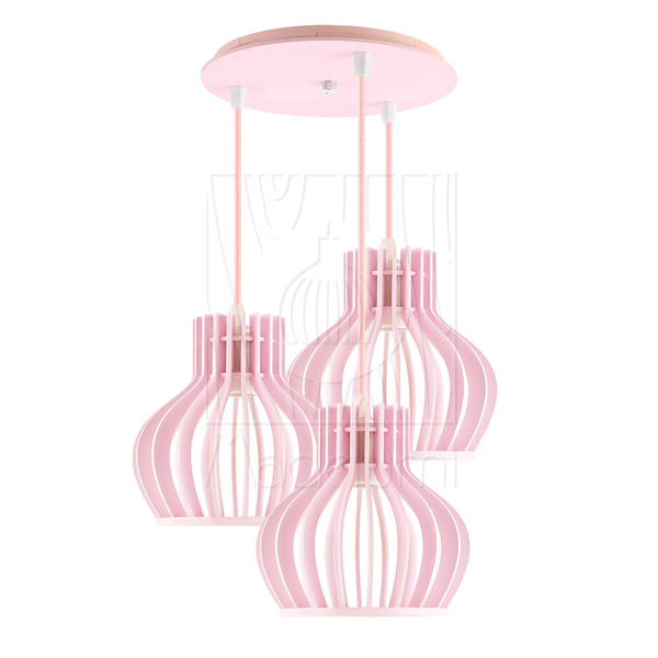 Luminária Pendente Triplo Madeira Circus 15cm Cr Soquete E27