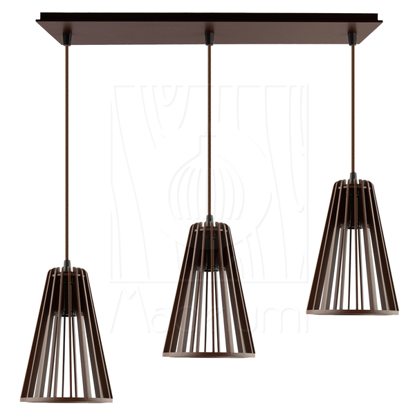 Luminária Pendente Triplo Madeira Koni 20cm Cq Marrom