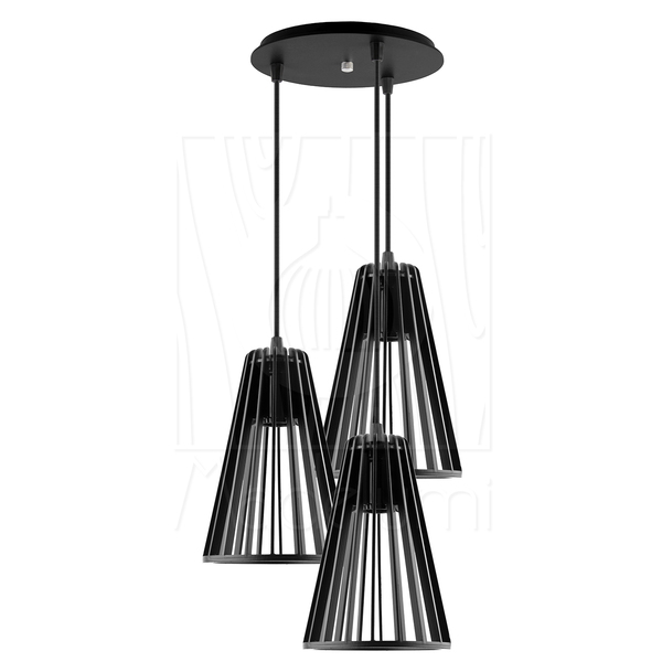Luminária Pendente Triplo Madeira Koni 20cm Cr Preto