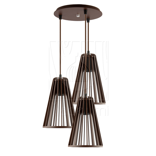 Luminária Pendente Triplo Madeira Koni 20cm Cr Soquete E27 Ma