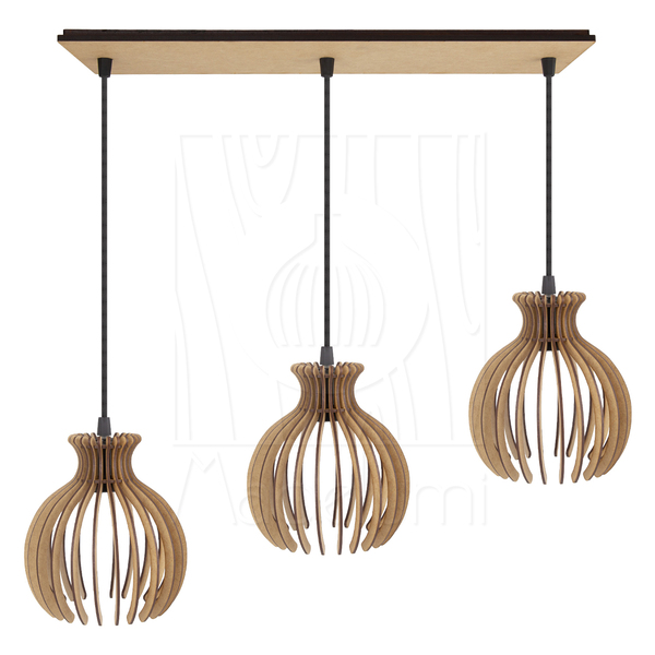 Luminária Pendente Triplo Madeira Nacar 18cm Cq Soquete E27 R