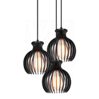 Luminária Pendente Triplo Madeira Nacar 18cm Cr Preto