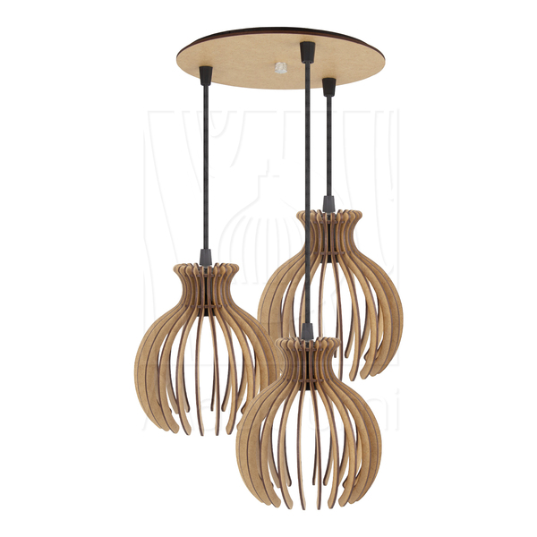 Luminária Pendente Triplo Madeira Nacar 18cm Cr Soquete E27 R