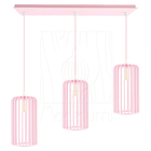 Luminária Pendente Triplo Madeira Paladio Cq Rosa Claro Sala