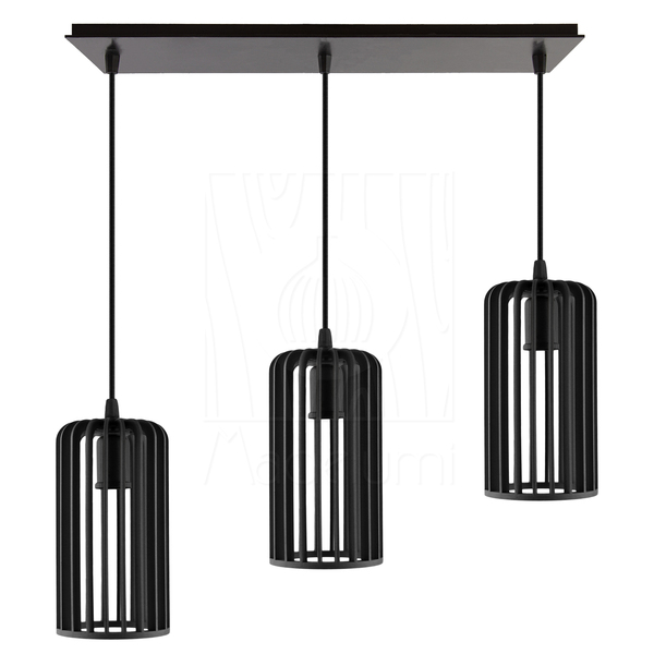 Luminária Pendente Triplo Madeira Paladio Cq Sala Jantar E27