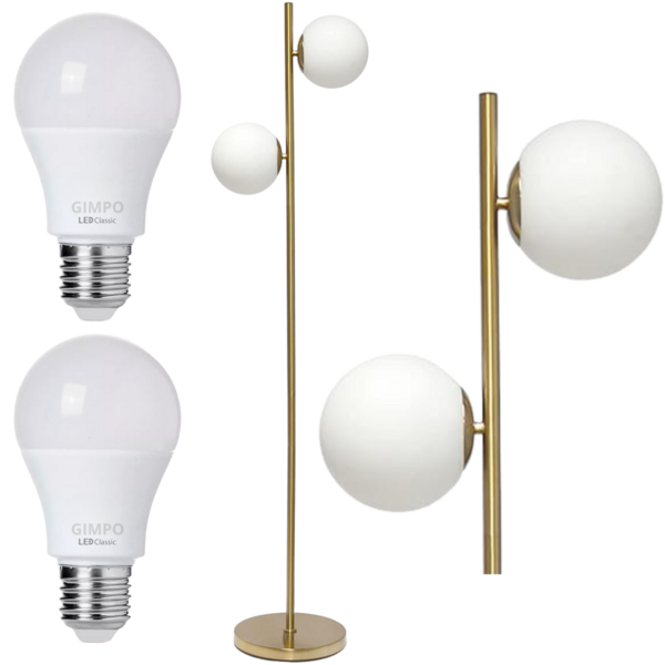 Luminária Piso Chão 162cm Jabuticaba 2 Globos Dourada Kjtd-710