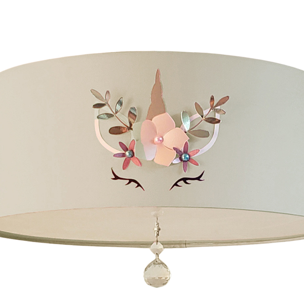 Luminária Plafon Infantil Unicórnio Cúpula Cinza 50x15 3e27
