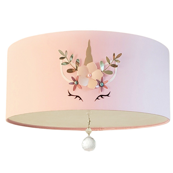Luminária Plafon Infantil Unicórnio Cúpula Rosa 30x15 2-e27