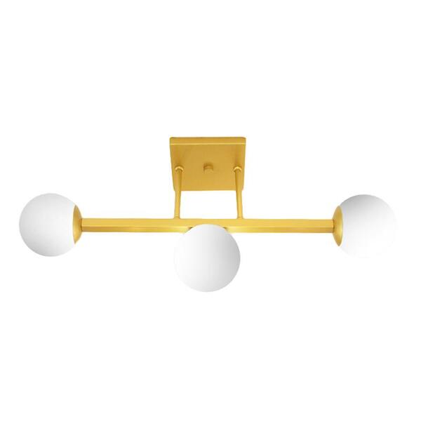 Luminária Plafon Jabuti Dourada Com Globos Para 3 Lâmpadas Ha