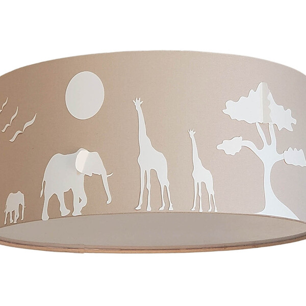 Luminária Plafon Safari Savana Cúpula Tecido 30x15cm Cáqui