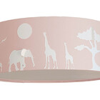 Luminária Plafon Safari Savana Cúpula Tecido 50x15cm  Rosa