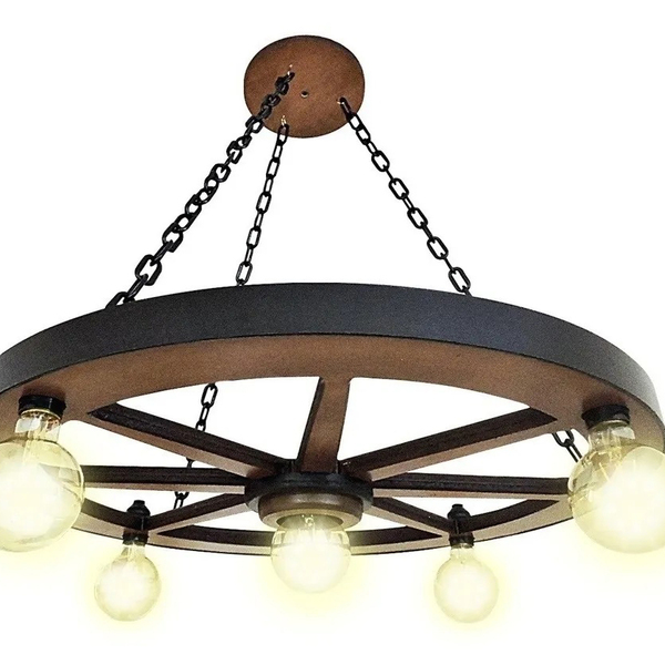 Luminária Roda De Carroça 5 Bocal 60 Cm 110/220 V Kit 5 Peça