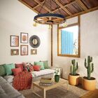 Luminária Rustica Roda De Carroça Pendente Lustre De Teto 3 B