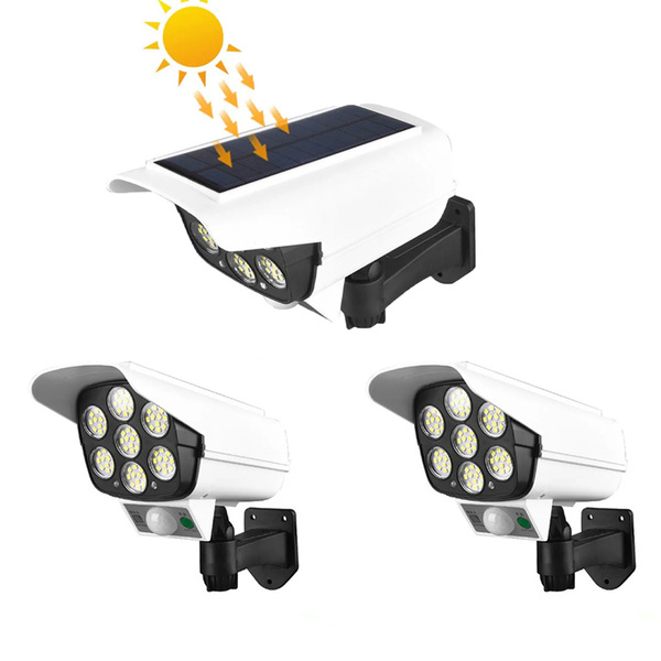 Luminaria Solar Camera Dummy Falsa Sensor Movimento Kit 3 Uni