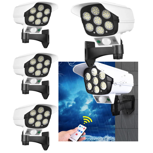 Luminaria Solar Camera Falsa Controle Sensor Kit 4 Und Led