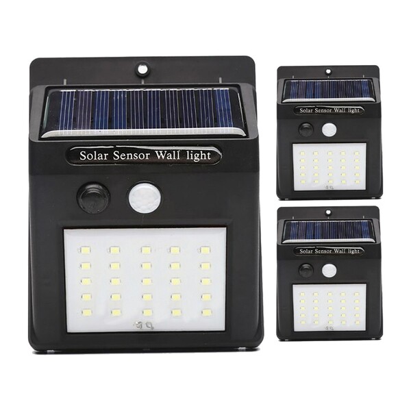 Luminaria Solar De Parede 25 Leds 3 Unidades Sensor De Movimento Externa Lampada Energia Luz De