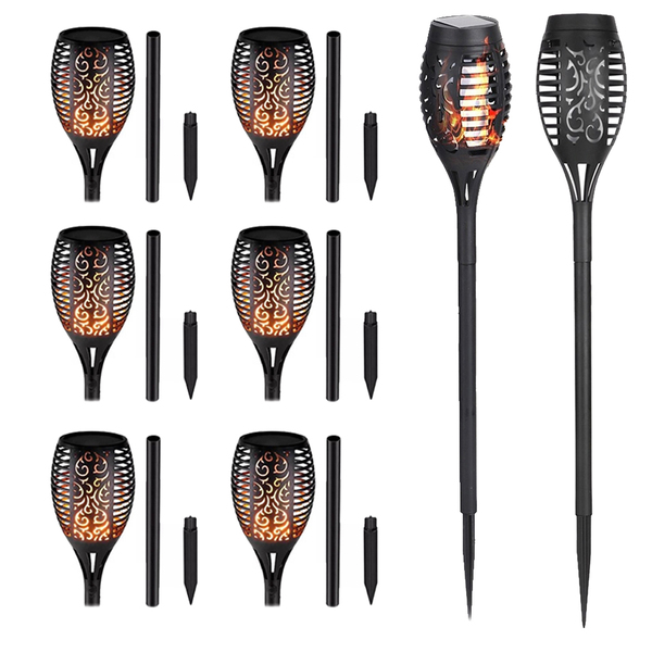 Luminaria Solar Espeto Tocha Fogo Chama 12 Leds Spot Kit 8 Un
