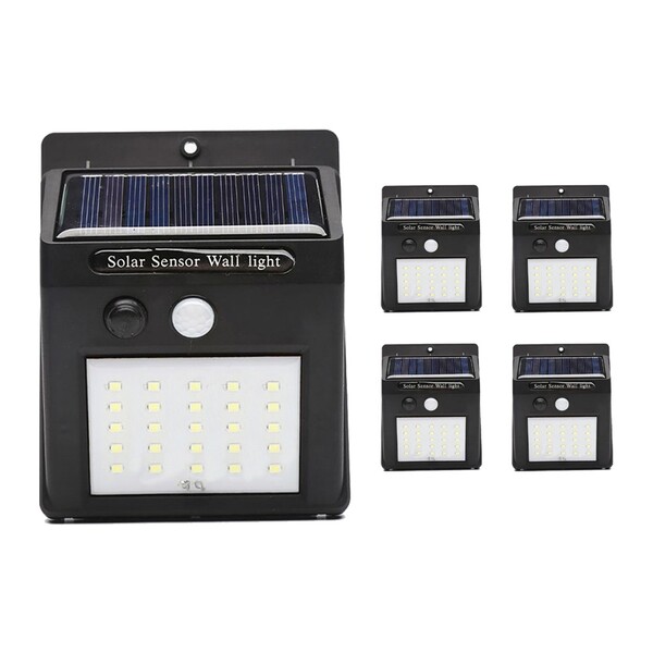 Luminaria Solar Parede 25 Leds Externa Sensor De Movimento 5 Unidades